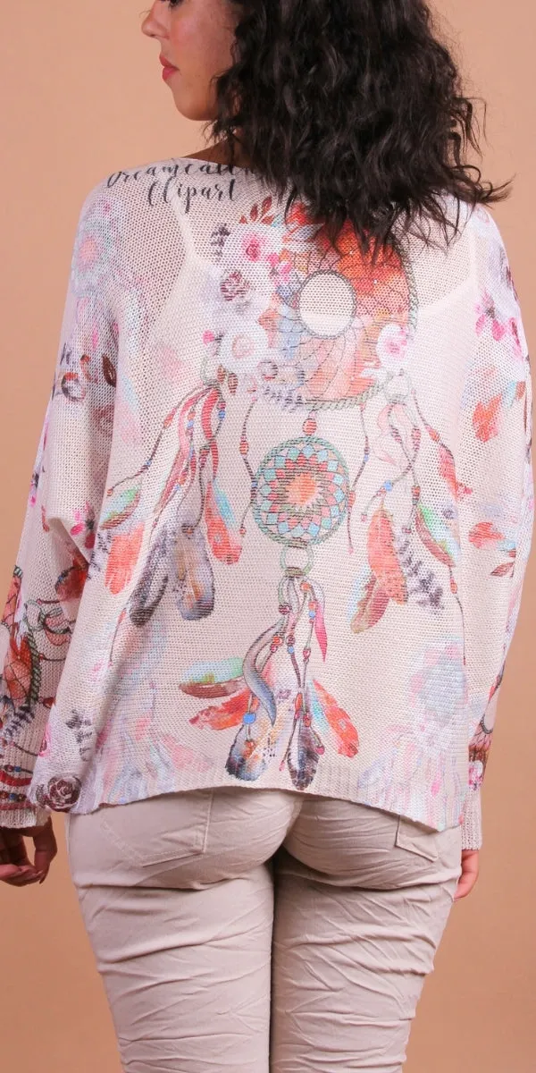Daria Batwing Sweater with Dreamcatcher Print