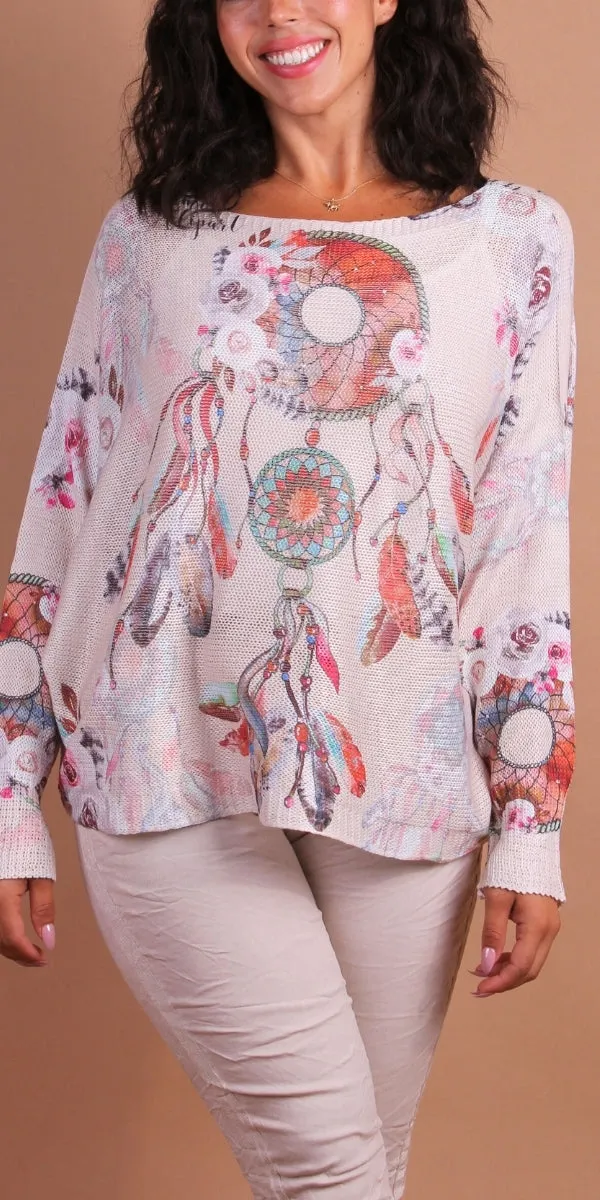 Daria Batwing Sweater with Dreamcatcher Print