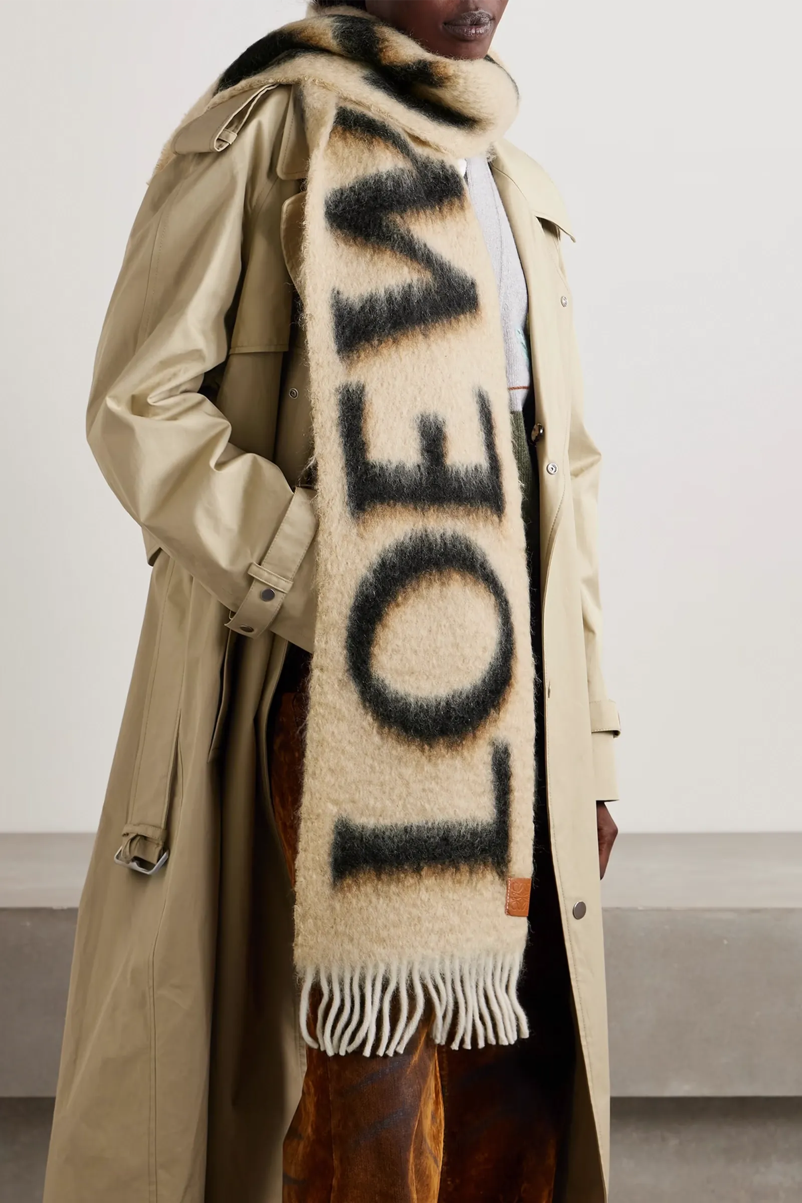 Fringed Printed Knitted Scarf