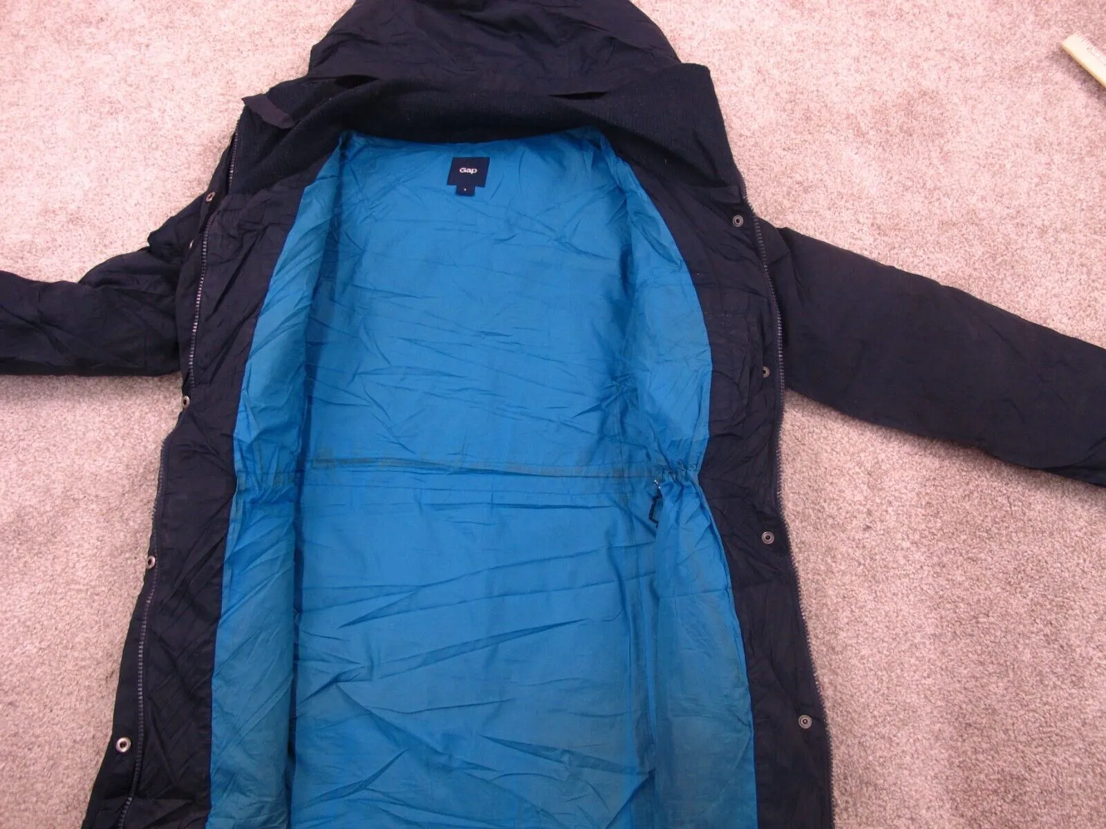 Gap Womens Insulated Hooded Coat Full Zip Up Long Sleeve Pocket Blue Size Small
