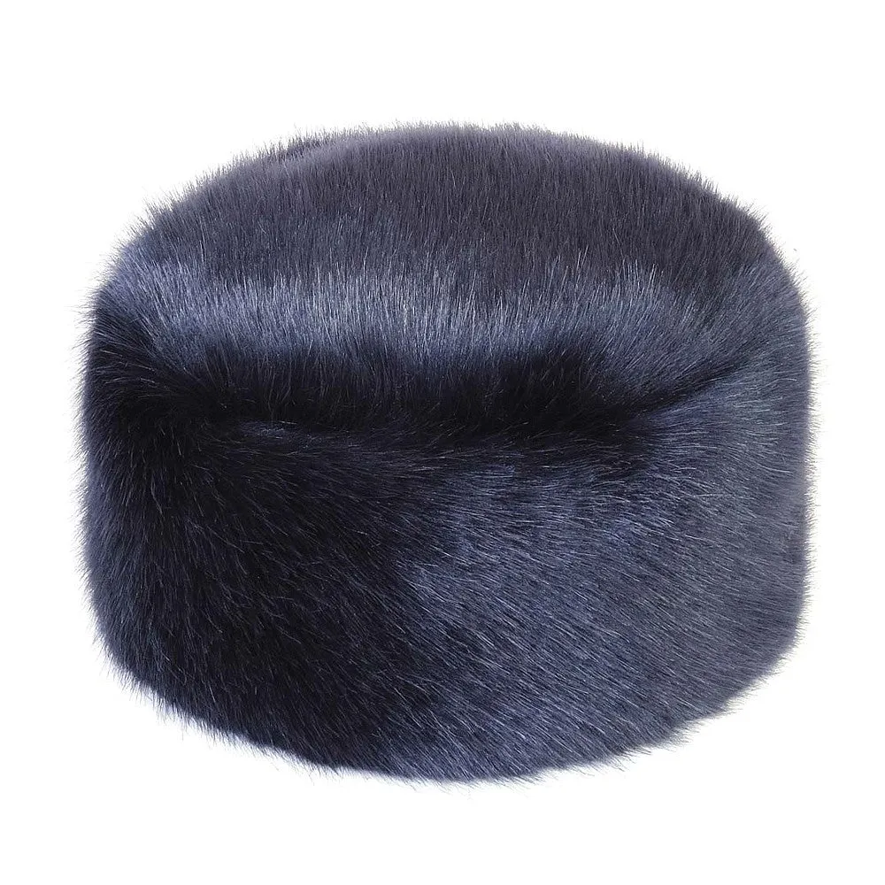 Helen Moore Womens Faux Fur Winter Pillbox Hat - Navy Blue