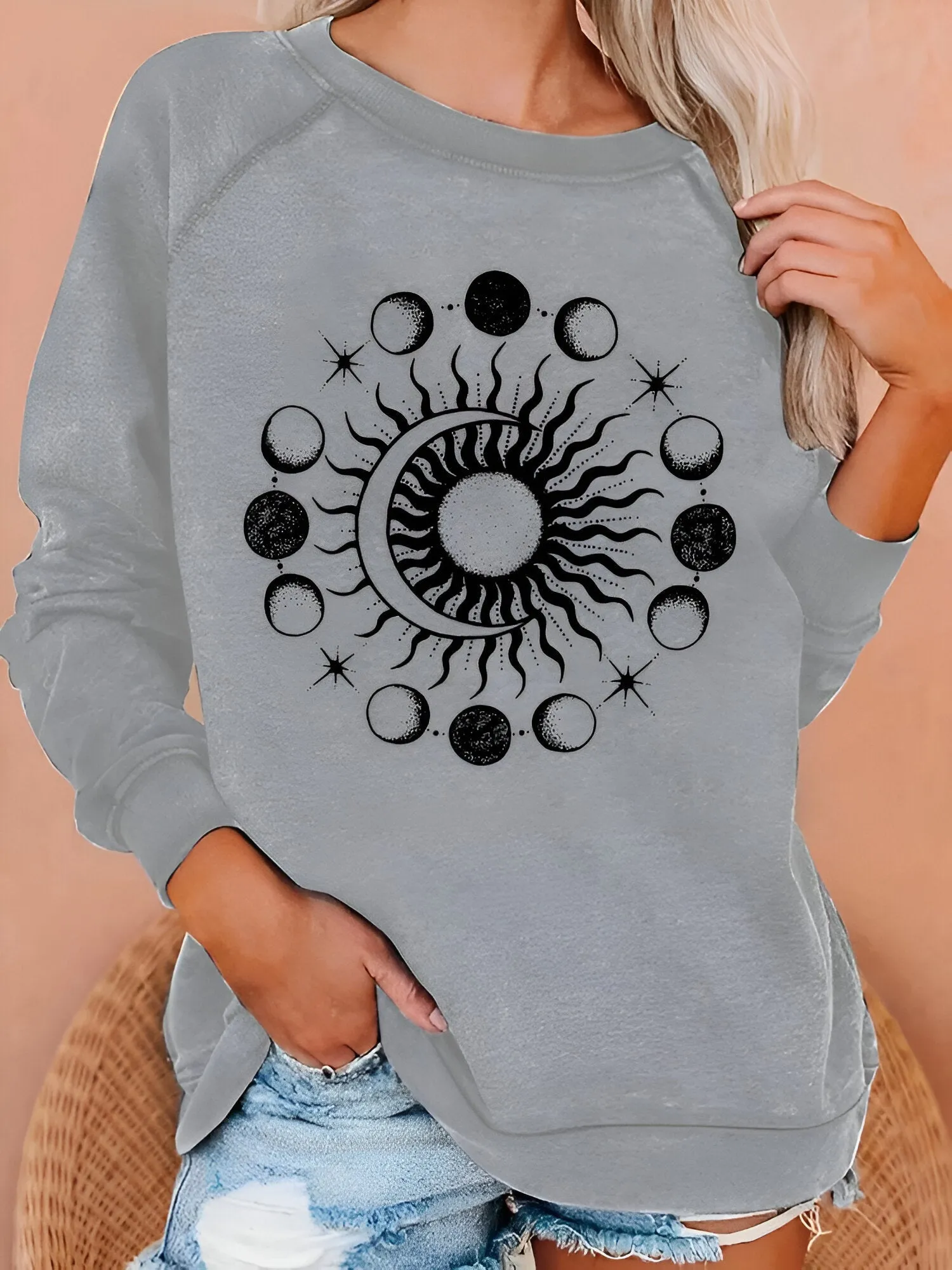 Ivyshape | Cozy Print Long Sleeve Hoodie