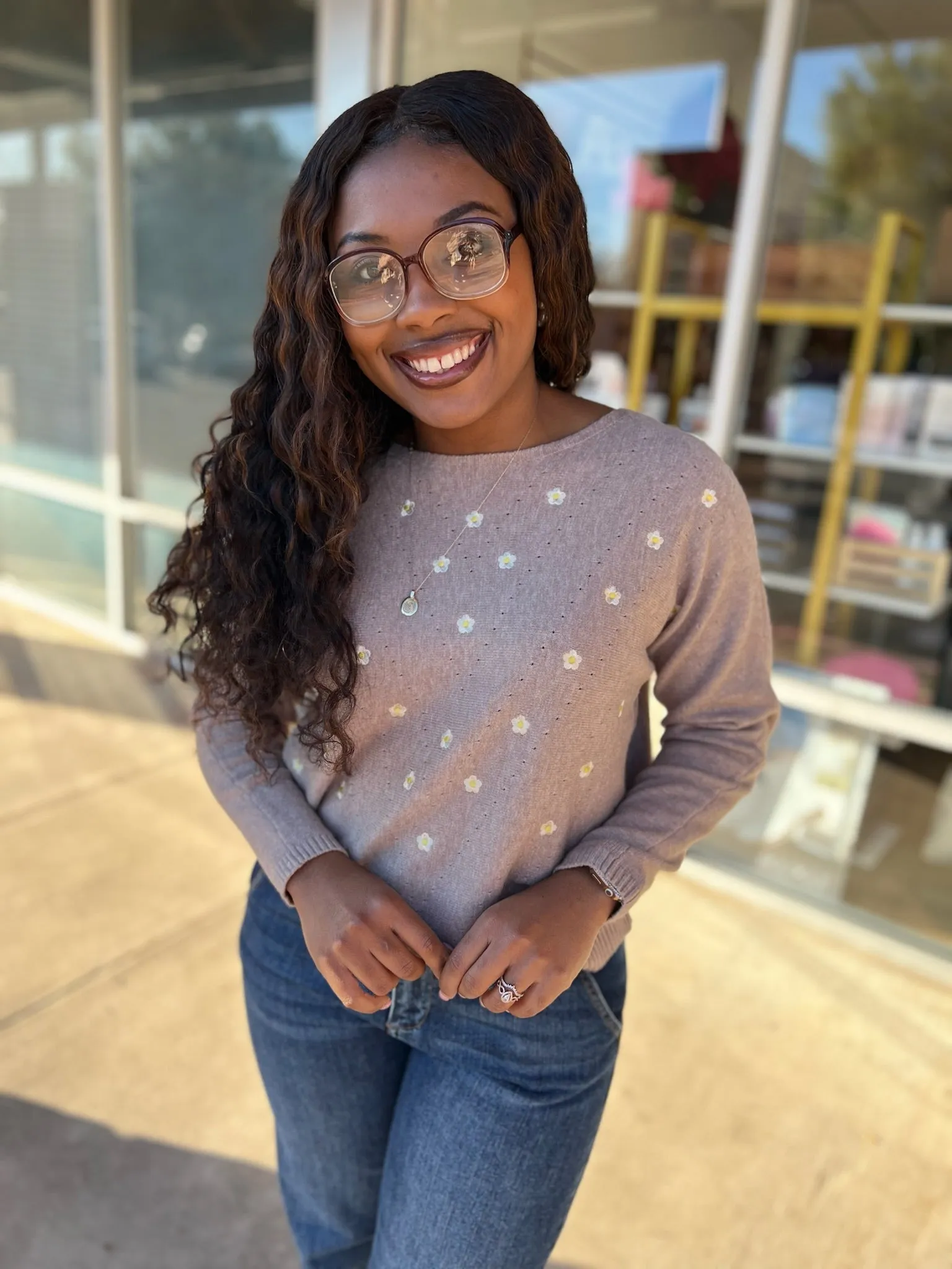 My Own Journey Heather Coco Soft Daisy Fine Gauge Embroidered Sweater