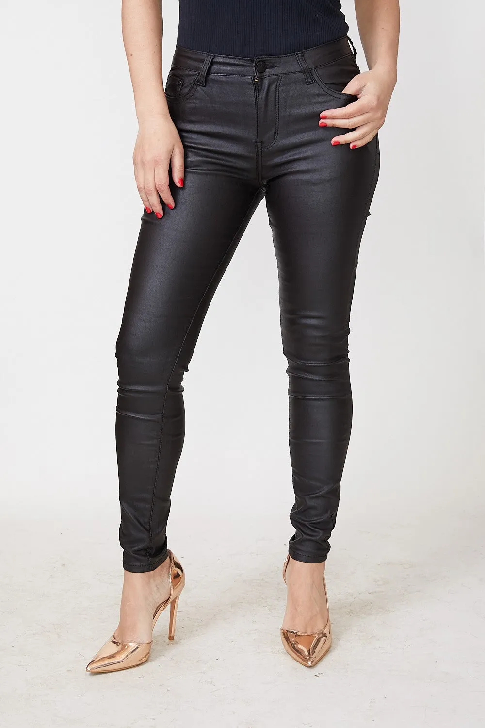 PLAIN LEATHER LOOK PANTS