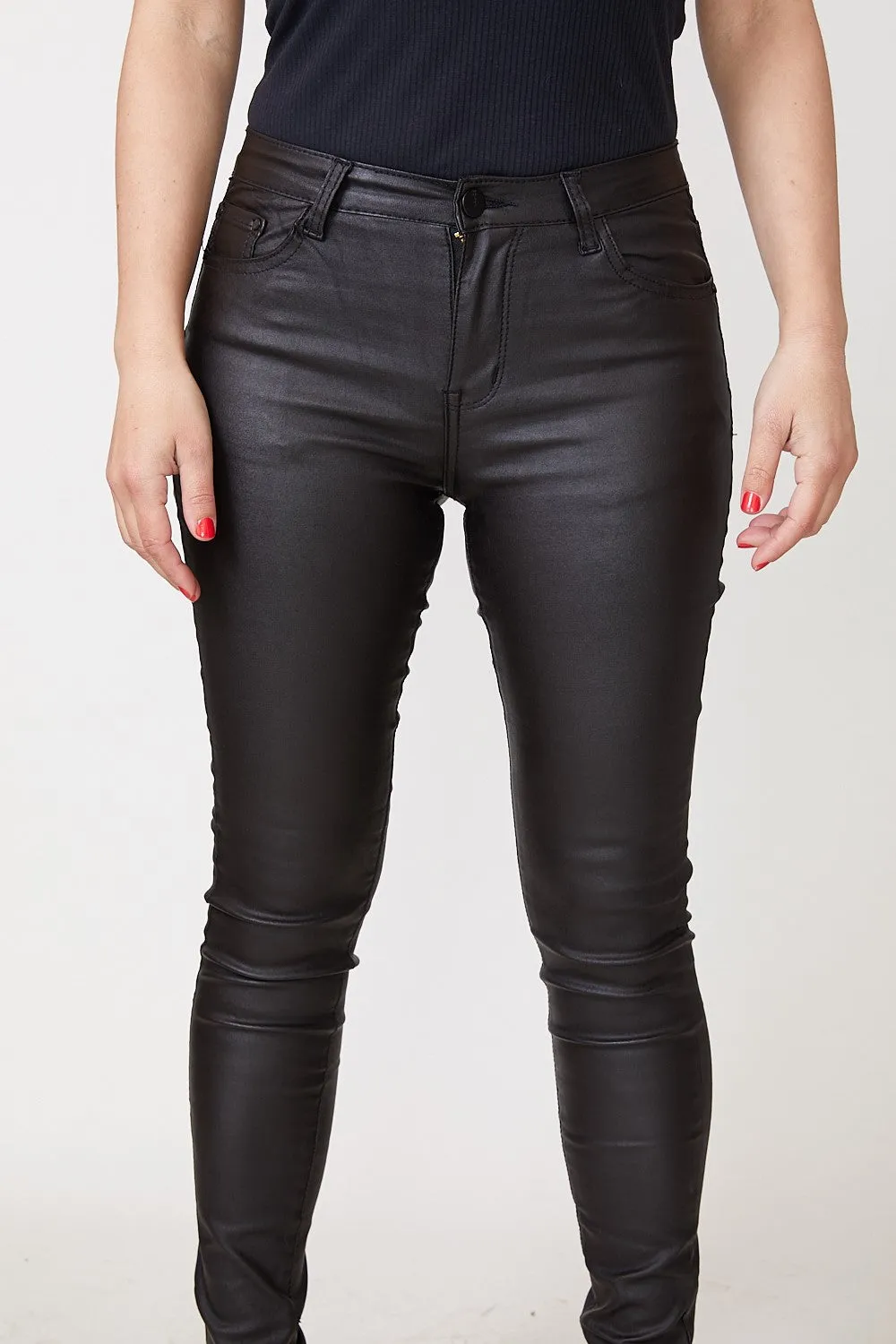 PLAIN LEATHER LOOK PANTS