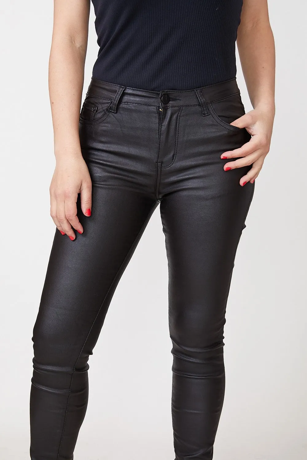 PLAIN LEATHER LOOK PANTS