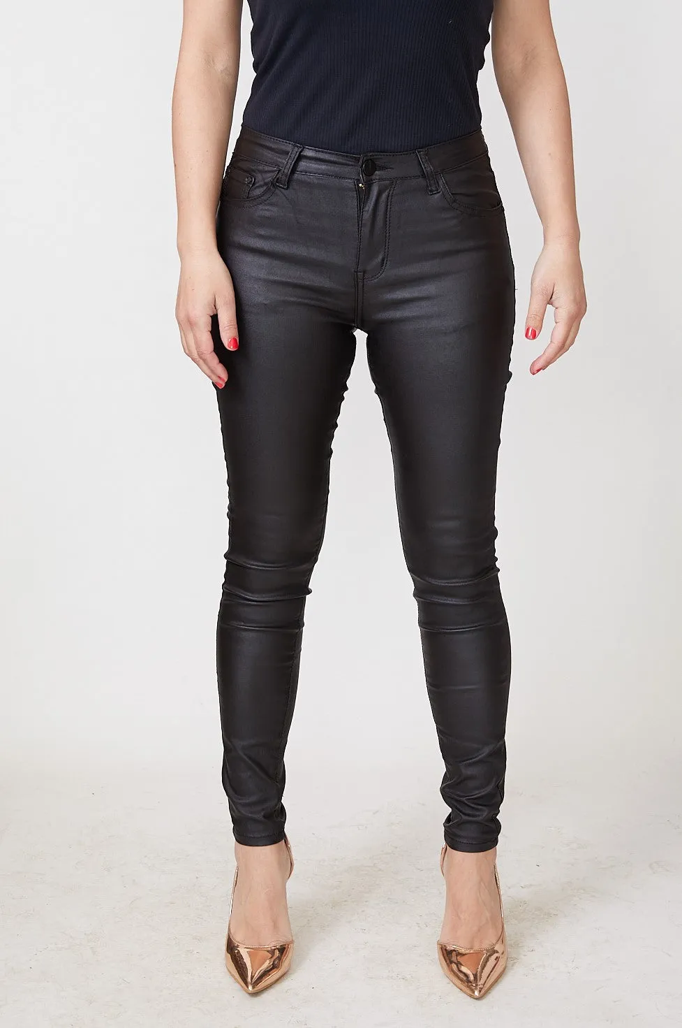 PLAIN LEATHER LOOK PANTS